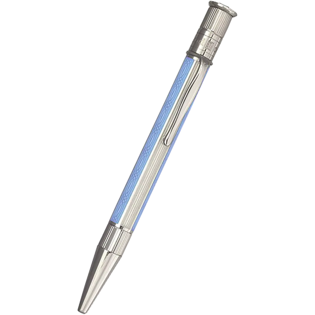 David Oscarson’s Sterling Silver Guilloche and Hard Enamel Ballpoint Pen Enamel Azure Blue-White-Pen Boutique Ltd