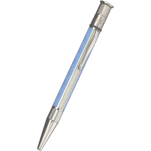 David Oscarson’s Sterling Silver Guilloche and Hard Enamel Ballpoint Pen Enamel Azure Blue-White-Pen Boutique Ltd