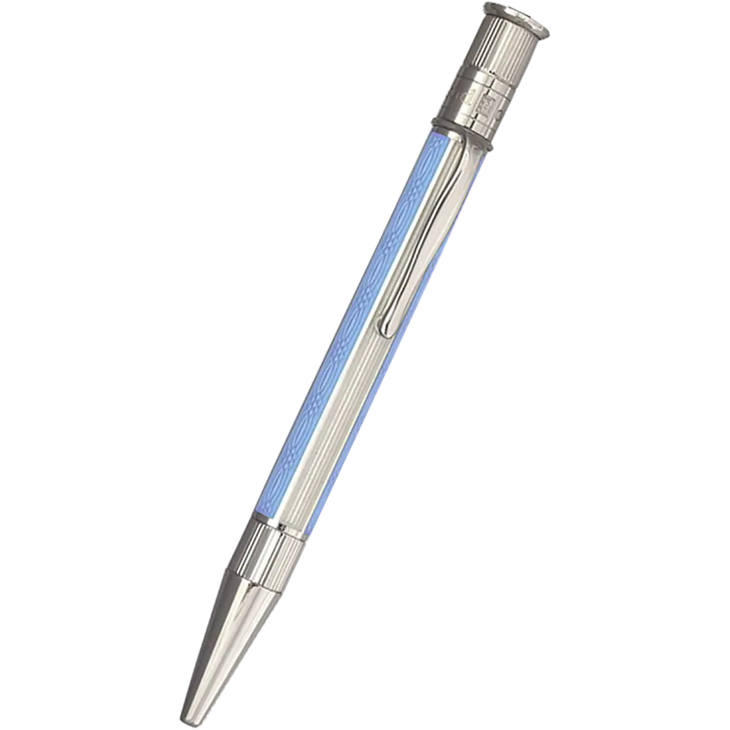 David Oscarson’s Sterling Silver Guilloche and Hard Enamel Ballpoint Pen Enamel Azure Blue-White-Pen Boutique Ltd
