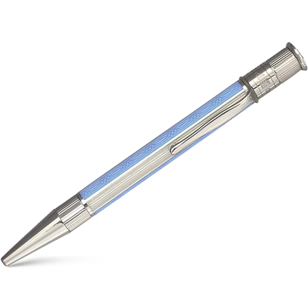 David Oscarson’s Sterling Silver Guilloche and Hard Enamel Ballpoint Pen Enamel Azure Blue-White-Pen Boutique Ltd
