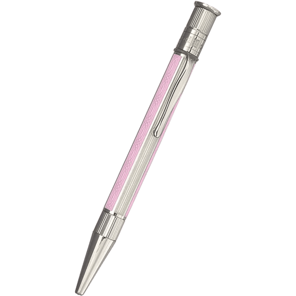 David Oscarson’s Sterling Silver Guilloche and Hard Enamel Ballpoint Pen Pink-White - Pen Boutique Ltd