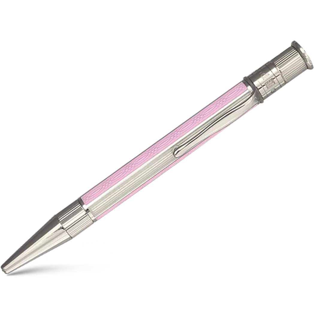 David Oscarson’s Sterling Silver Guilloche and Hard Enamel Ballpoint Pen Pink-White-Pen Boutique Ltd