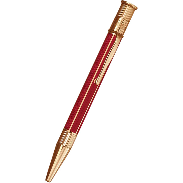David Oscarson’s Sterling Silver Guilloche and Hard Enamel Ballpoint Pen Ruby Red-Gold Vermei-Pen Boutique Ltd