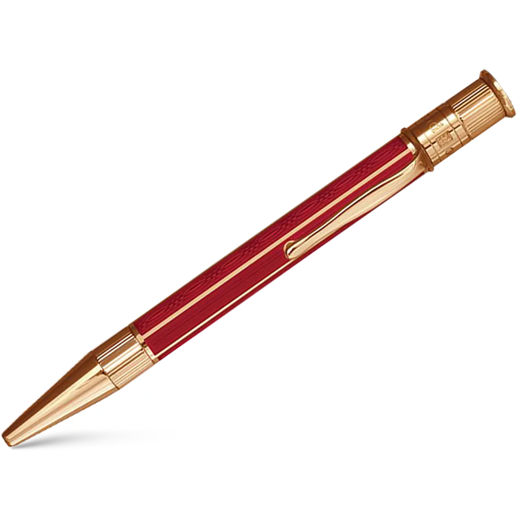 David Oscarson’s Sterling Silver Guilloche and Hard Enamel Ballpoint Pen Ruby Red-Gold Vermei-Pen Boutique Ltd