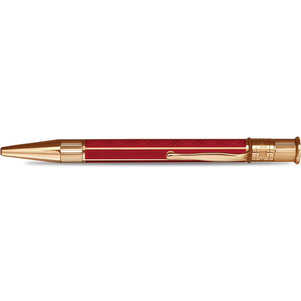 David Oscarson’s Sterling Silver Guilloche and Hard Enamel Ballpoint Pen Ruby Red-Gold Vermei-Pen Boutique Ltd