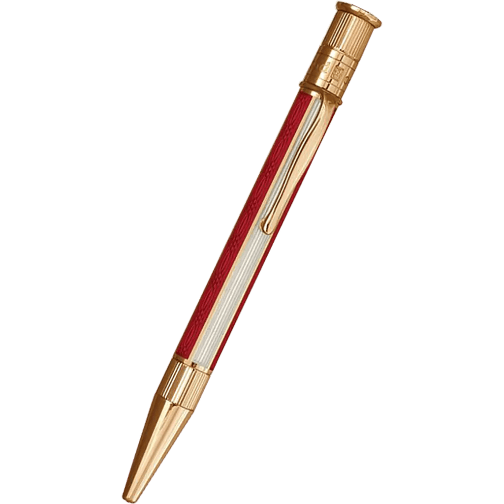 David Oscarson’s Sterling Silver Guilloche and Hard Enamel Ballpoint Pen Ruby Red-White - Pen Boutique Ltd