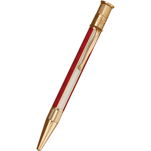 David Oscarson’s Sterling Silver Guilloche and Hard Enamel Ballpoint Pen Ruby Red-White-Pen Boutique Ltd