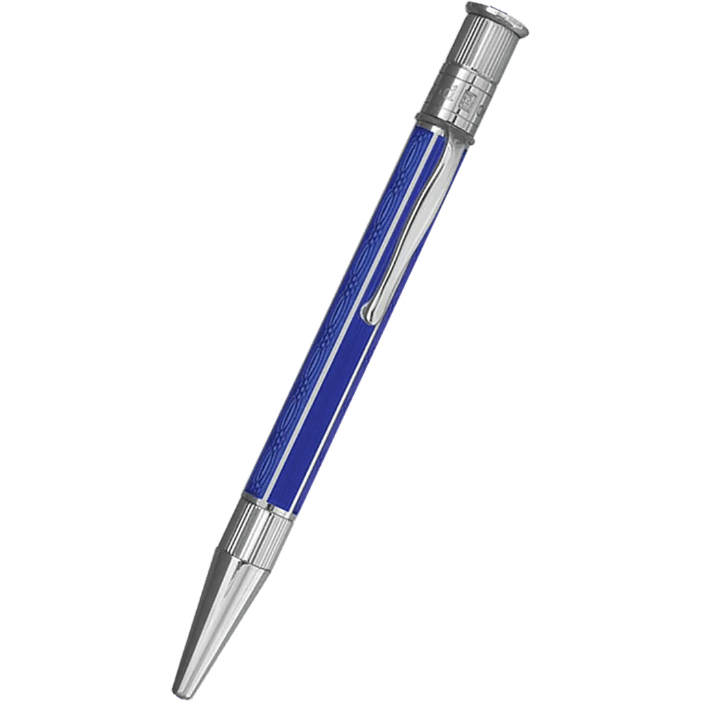 David Oscarson’s Sterling Silver Guilloche and Hard Enamel Ballpoint Pen Sapphire Blue - Pen Boutique Ltd