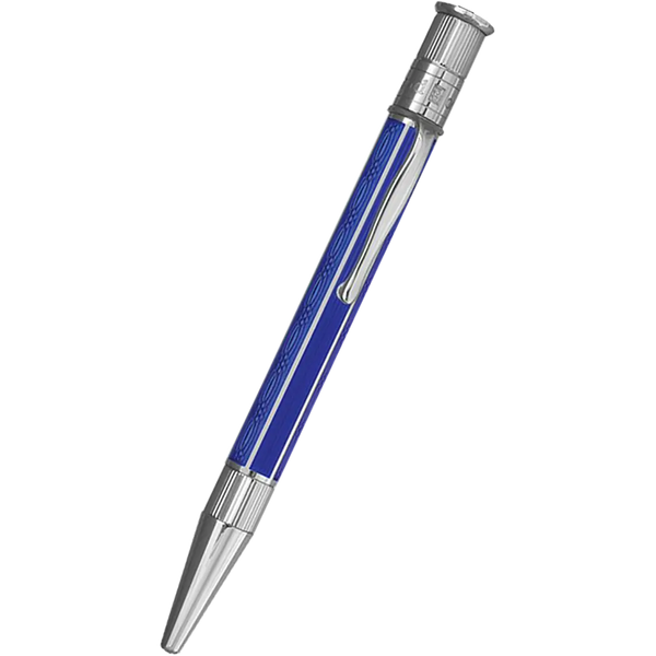 David Oscarson’s Sterling Silver Guilloche and Hard Enamel Ballpoint Pen Sapphire Blue-Pen Boutique Ltd