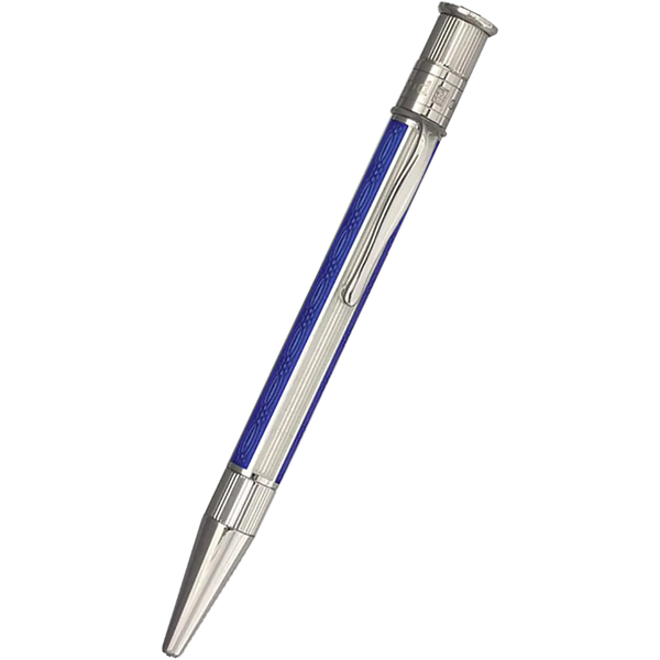 David Oscarson’s Sterling Silver Guilloche and Hard Enamel Ballpoint Pen Sapphire Blue-White-Pen Boutique Ltd