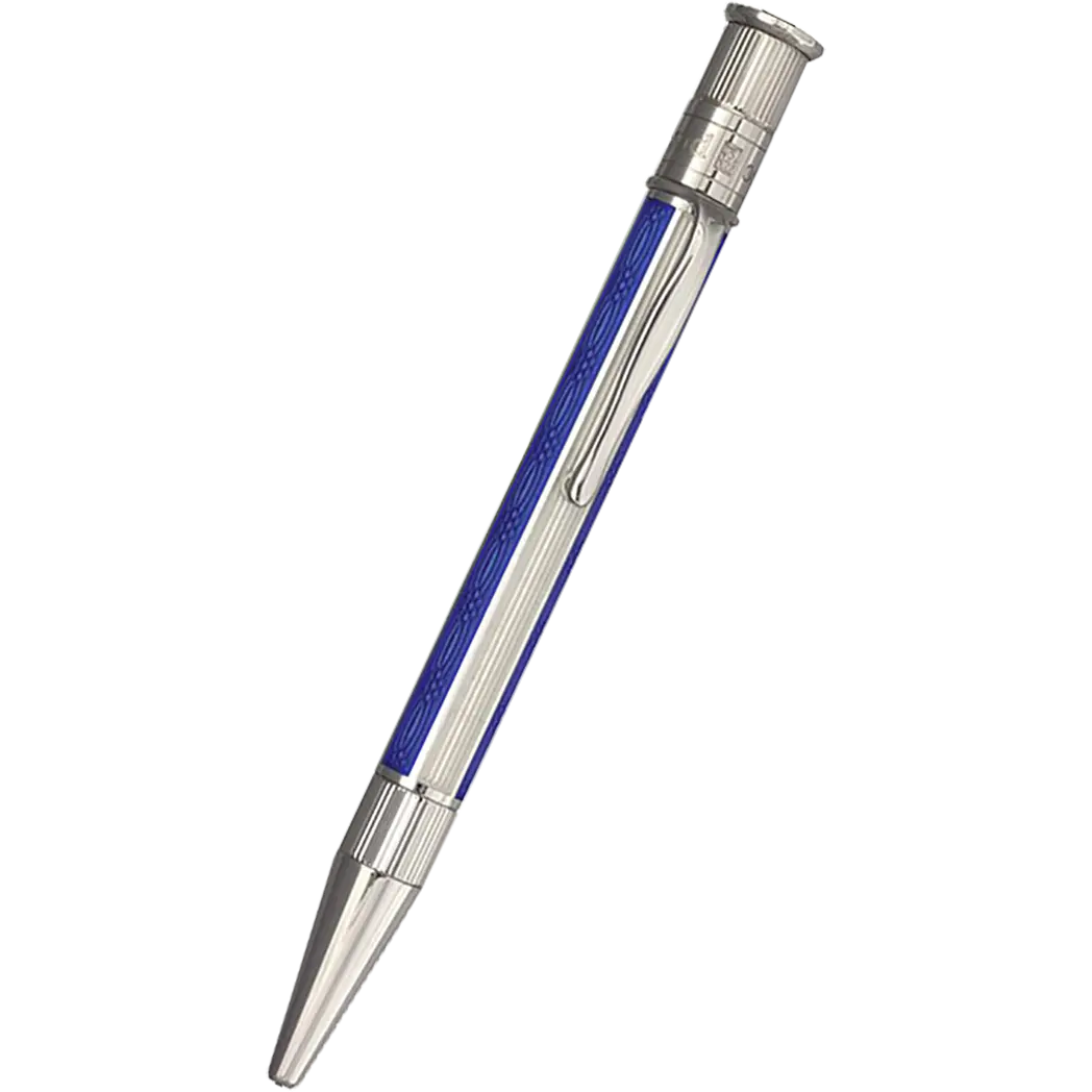 David Oscarson’s Sterling Silver Guilloche and Hard Enamel Ballpoint Pen Sapphire Blue-White-Pen Boutique Ltd
