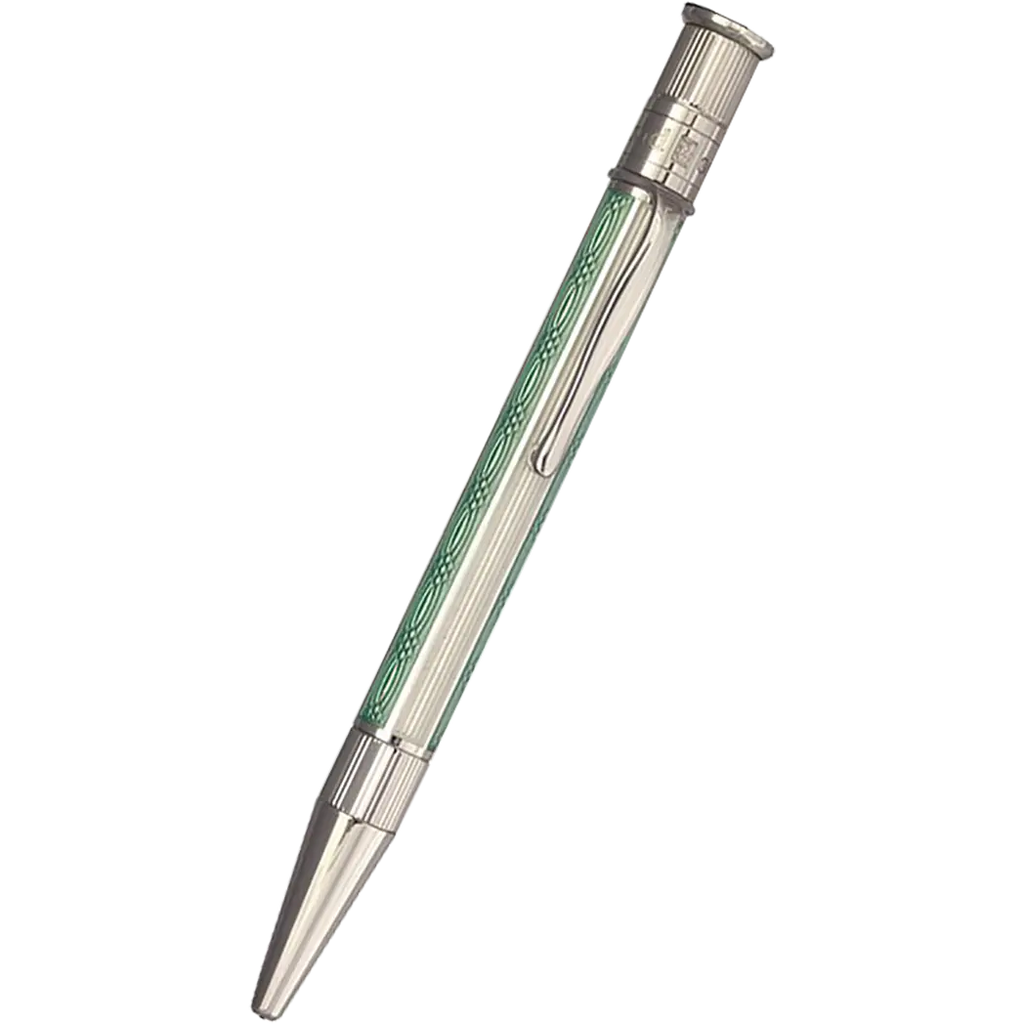 David Oscarson’s Sterling Silver Guilloche and Hard Enamel Ballpoint Pen Sea foam Green-White-Pen Boutique Ltd