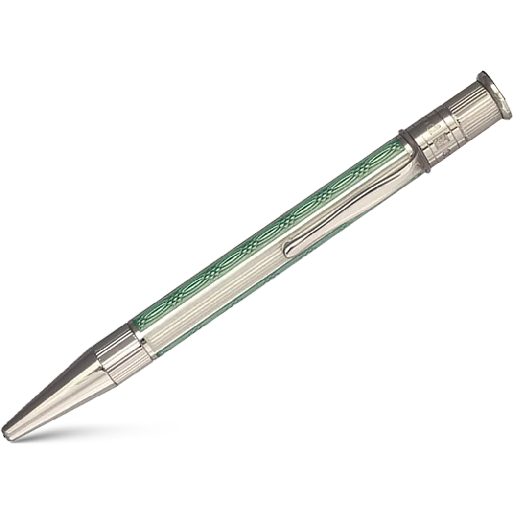 David Oscarson’s Sterling Silver Guilloche and Hard Enamel Ballpoint Pen Sea foam Green-White-Pen Boutique Ltd