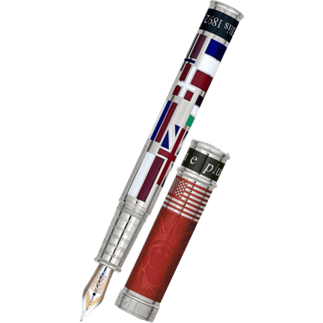 David Oscarson Ellis Island Fountain Pen - Ruby Red - Silver Trim-Pen Boutique Ltd