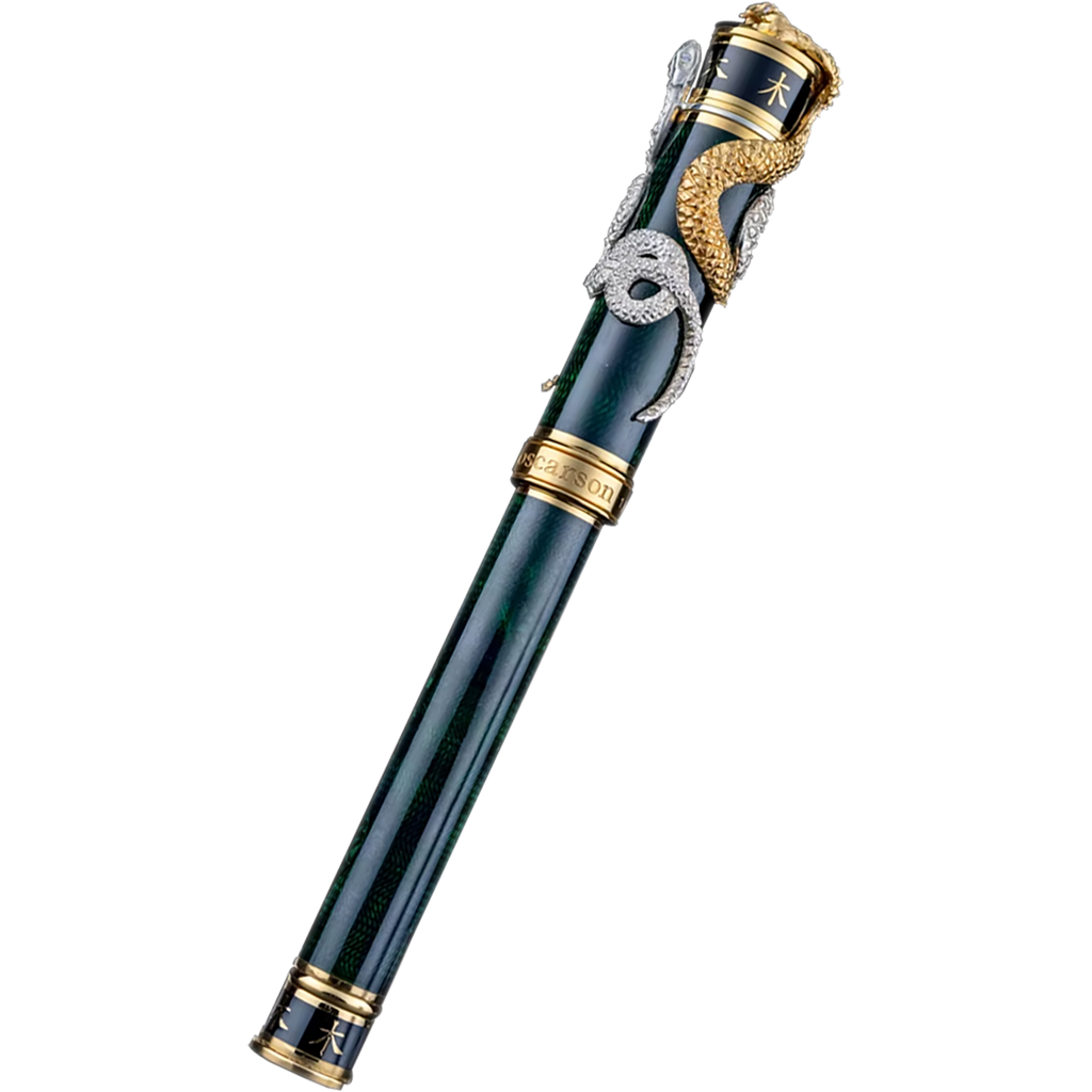 David Oscarson Green Wood Snake Rollerball Pen - Black Emerald (Limited Edition)-Pen Boutique Ltd