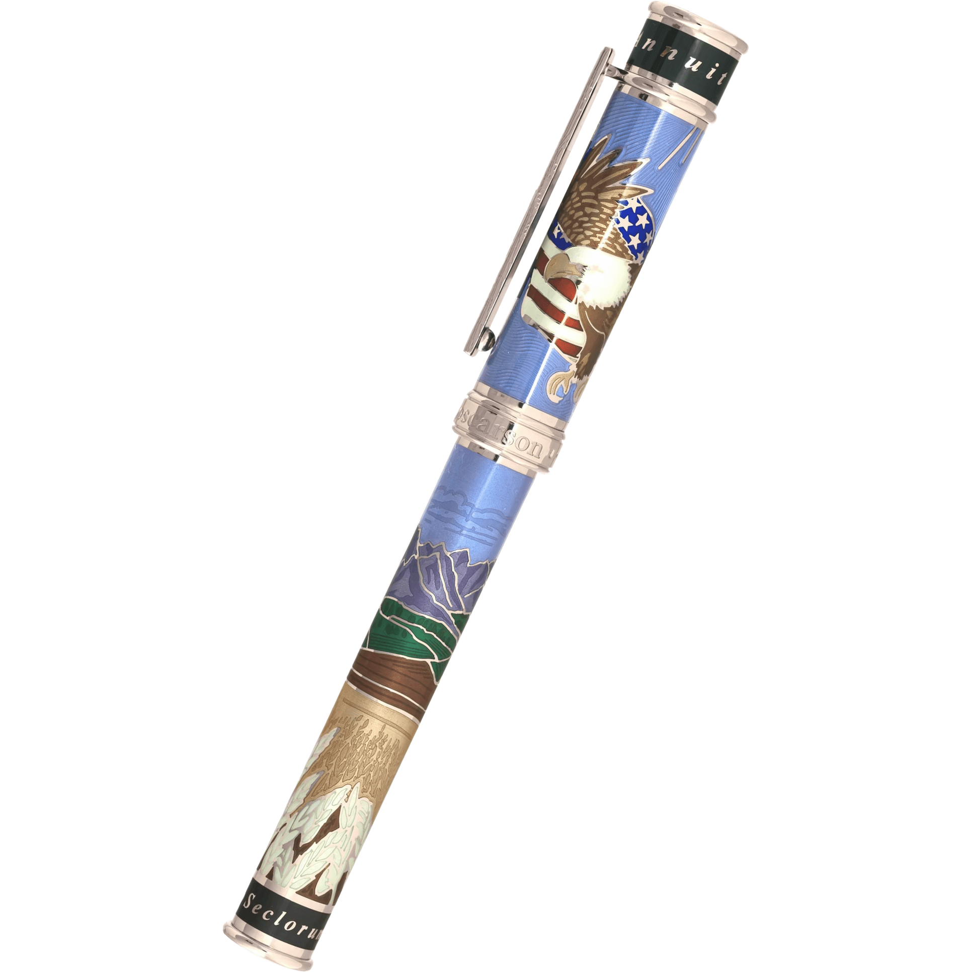 David Oscarson America The Beautiful Rollerball Pen - Azure Blue - Silver Trim (Limited Edition) - Pen Boutique Ltd