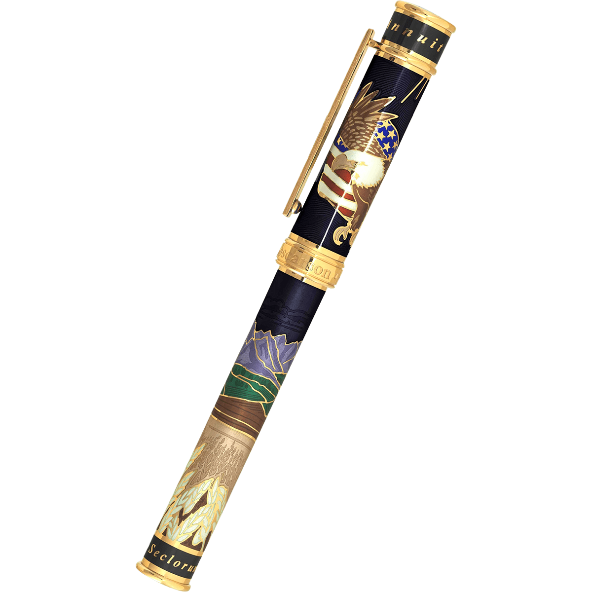 David Oscarson America The Beautiful Rollerball Pen - Onyx - Gold Trim (Limited Edition) - Pen Boutique Ltd