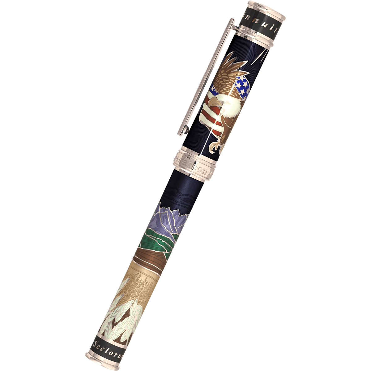 David Oscarson America The Beautiful Rollerball Pen - Onyx - Silver Trim (Limited Edition) - Pen Boutique Ltd