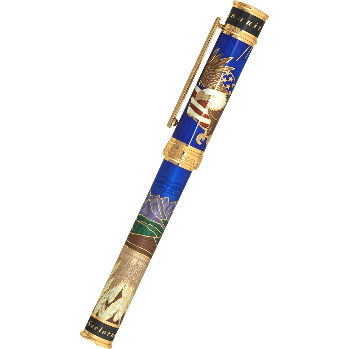 David Oscarson America The Beautiful Rollerball Pen - Sapphire - Gold Trim (Limited Edition) - Pen Boutique Ltd