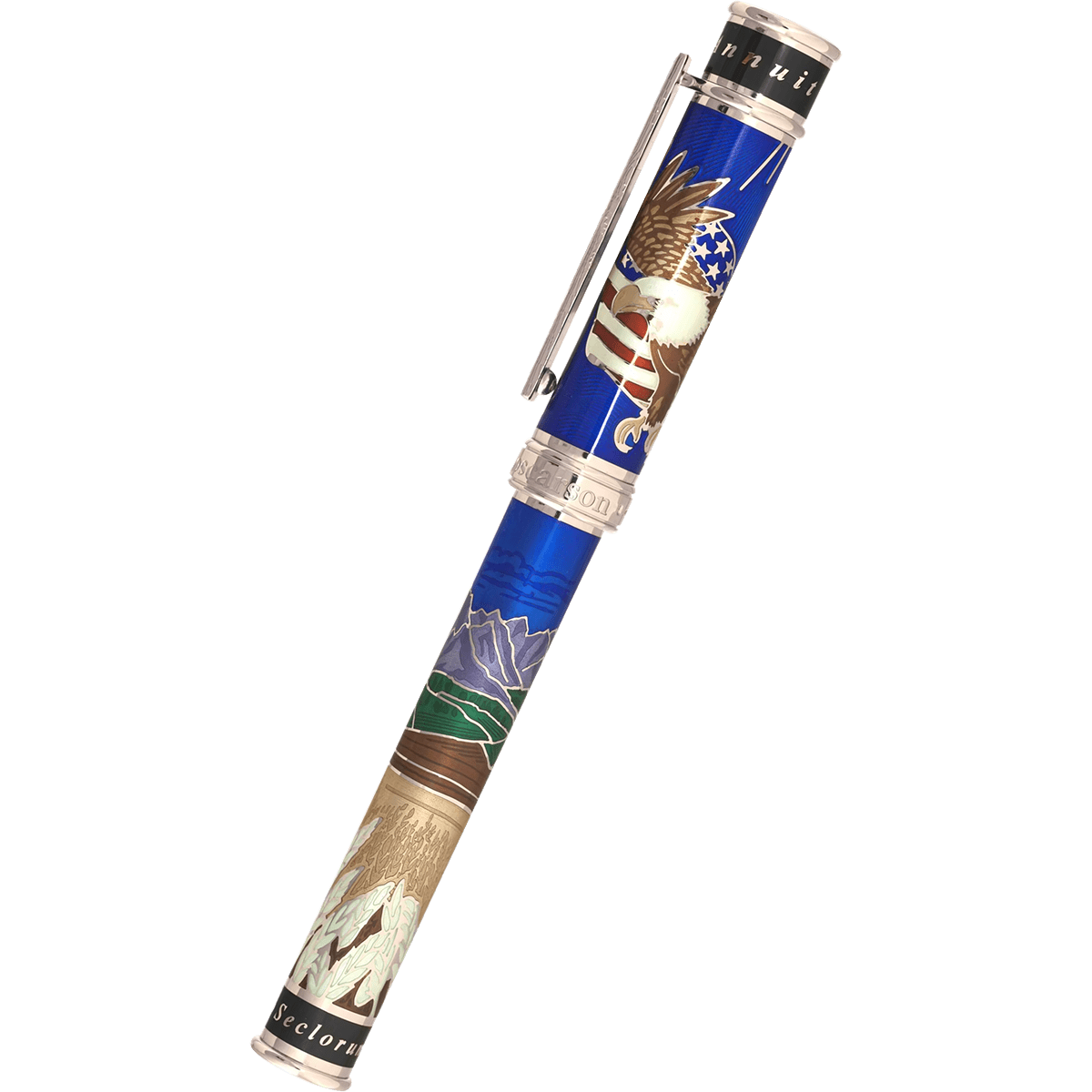 David Oscarson America The Beautiful Rollerball Pen - Sapphire - Silver Trim (Limited Edition) - Pen Boutique Ltd