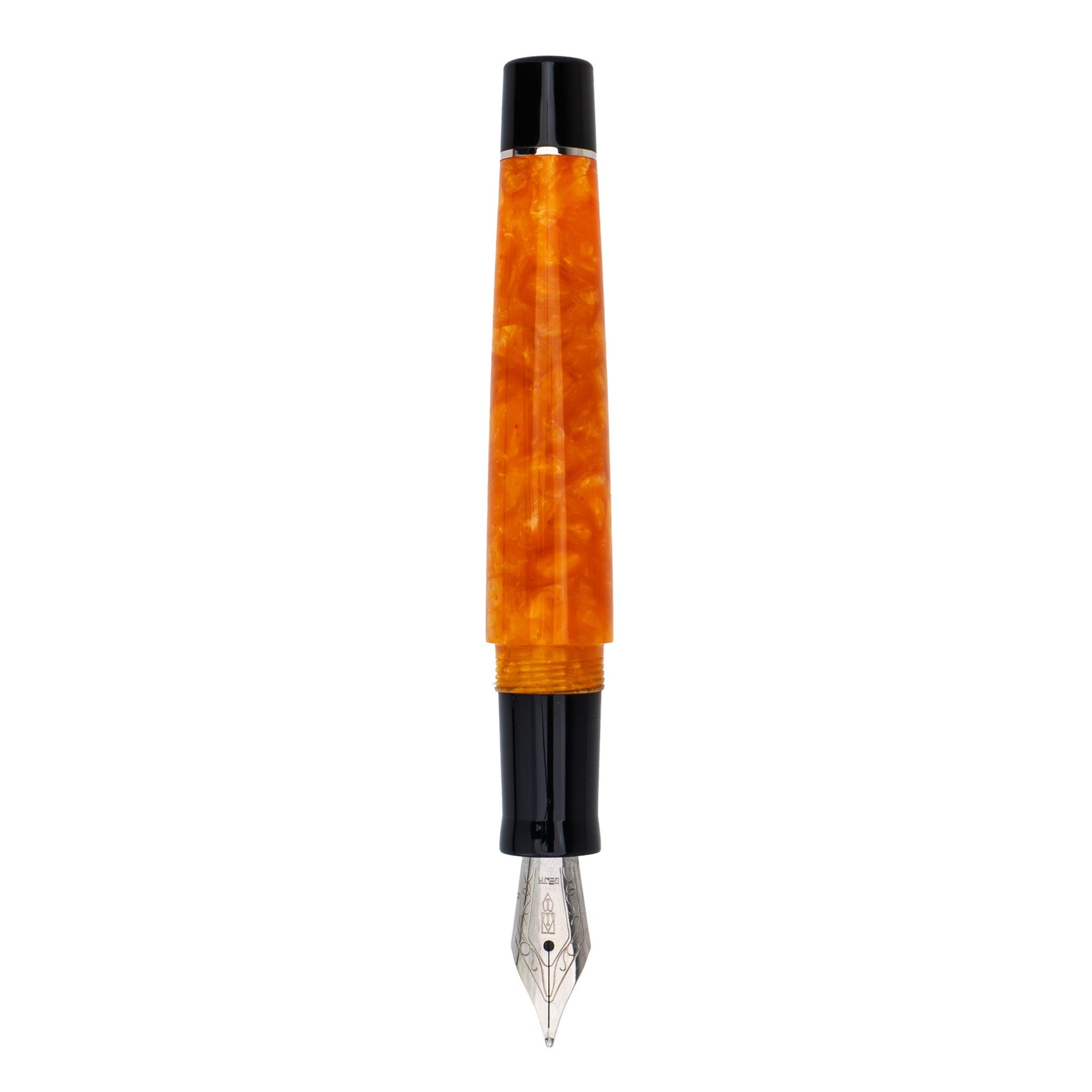 Delta DV Original Mini Fountain Pen – Black & Orange with Sterling Silver Trim – Pennino Acciaio - Pen Boutique Ltd