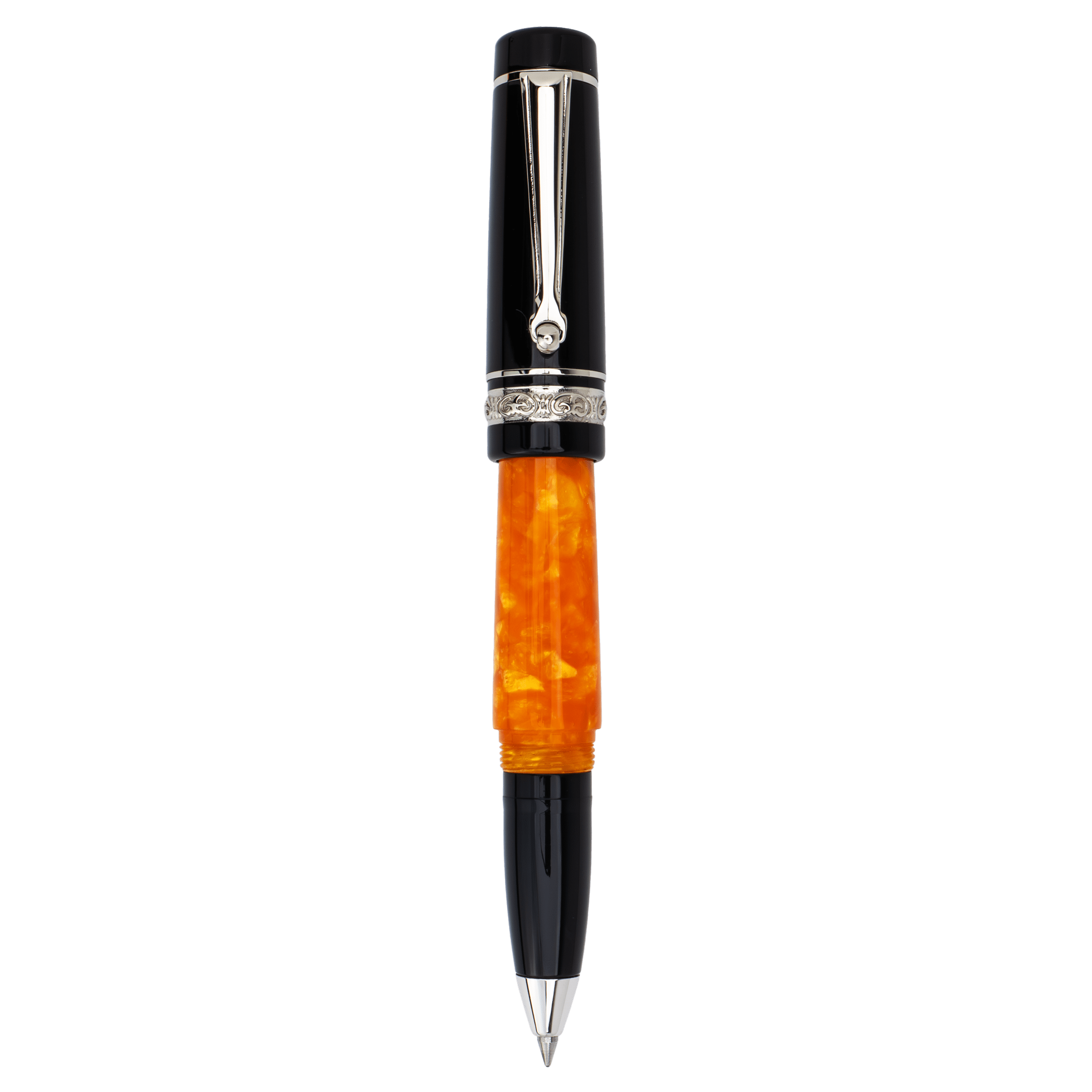 Delta DV Original Mini Rollerball Pen – Black & Orange with Palladium Trim - Pen Boutique Ltd