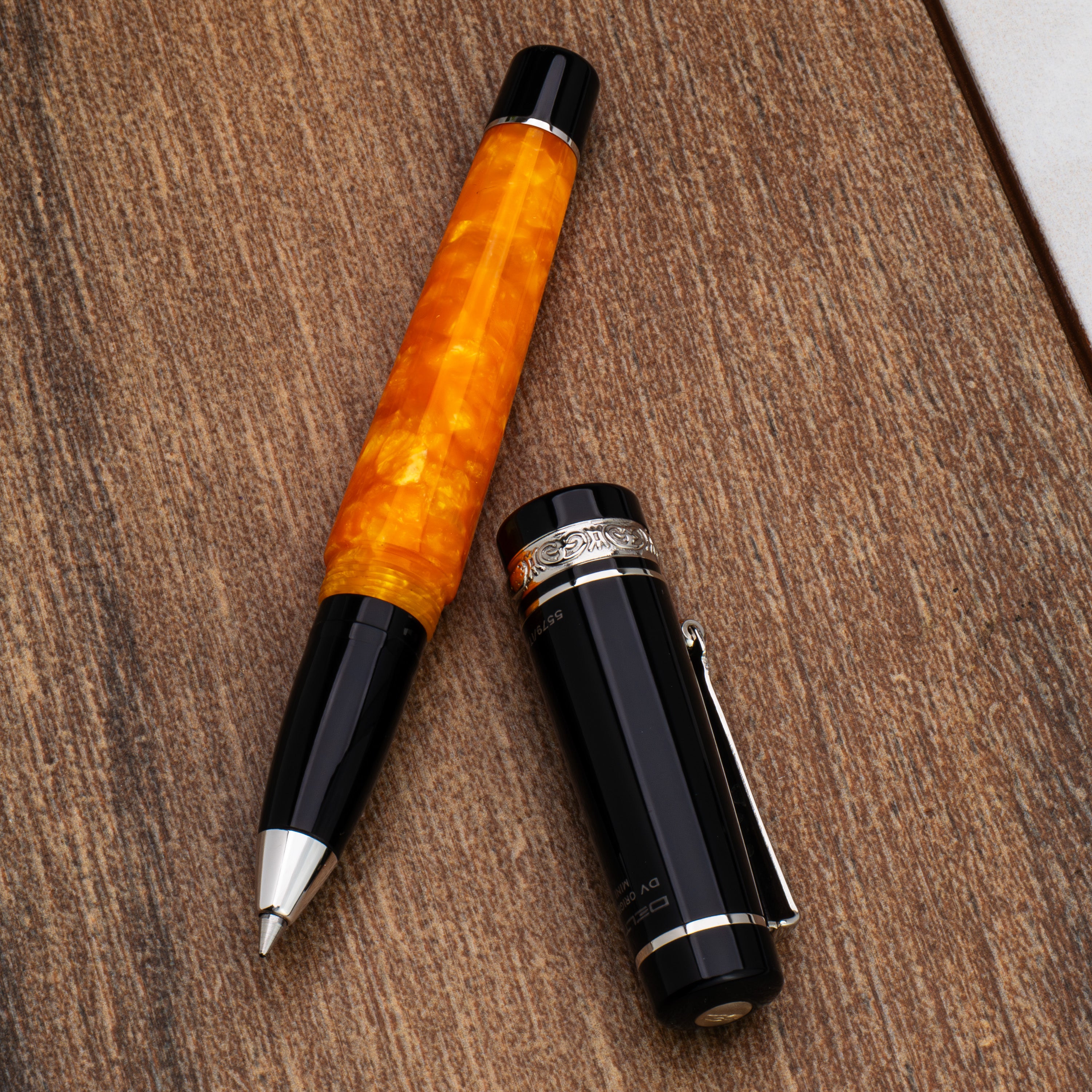 Delta DV Original Mini Rollerball Pen – Black & Orange with Palladium Trim - Pen Boutique Ltd
