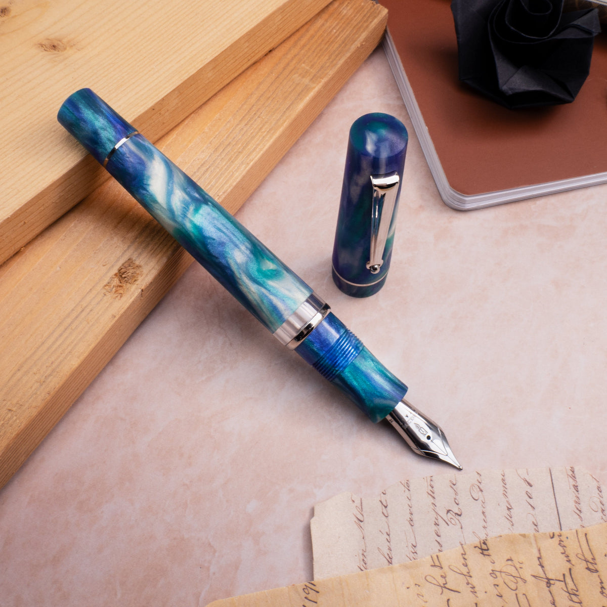 Delta Duna Fountain Pen - Reflection Pool - Chrome Trim (Limited Edition)-Pen Boutique Ltd