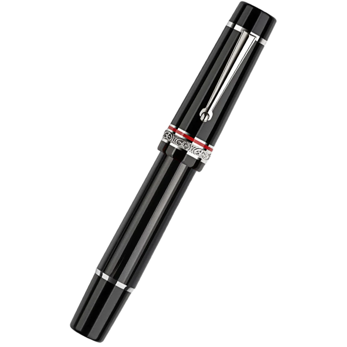 Delta Fountain Pen - DV Original - Black - Sterling Silver Trims - 14K (Oversize)-Pen Boutique Ltd