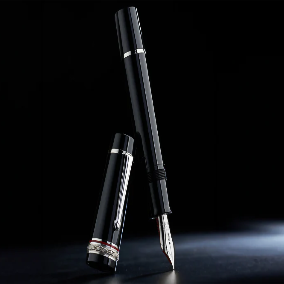 Delta Fountain Pen - DV Original - Black - Sterling Silver Trims - 14K (Oversize)-Pen Boutique Ltd