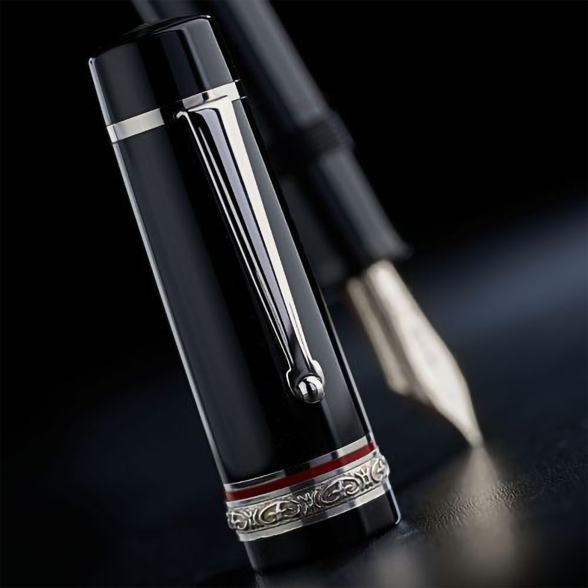Delta Fountain Pen - DV Original - Black - Sterling Silver Trims - 14K (Oversize)-Pen Boutique Ltd