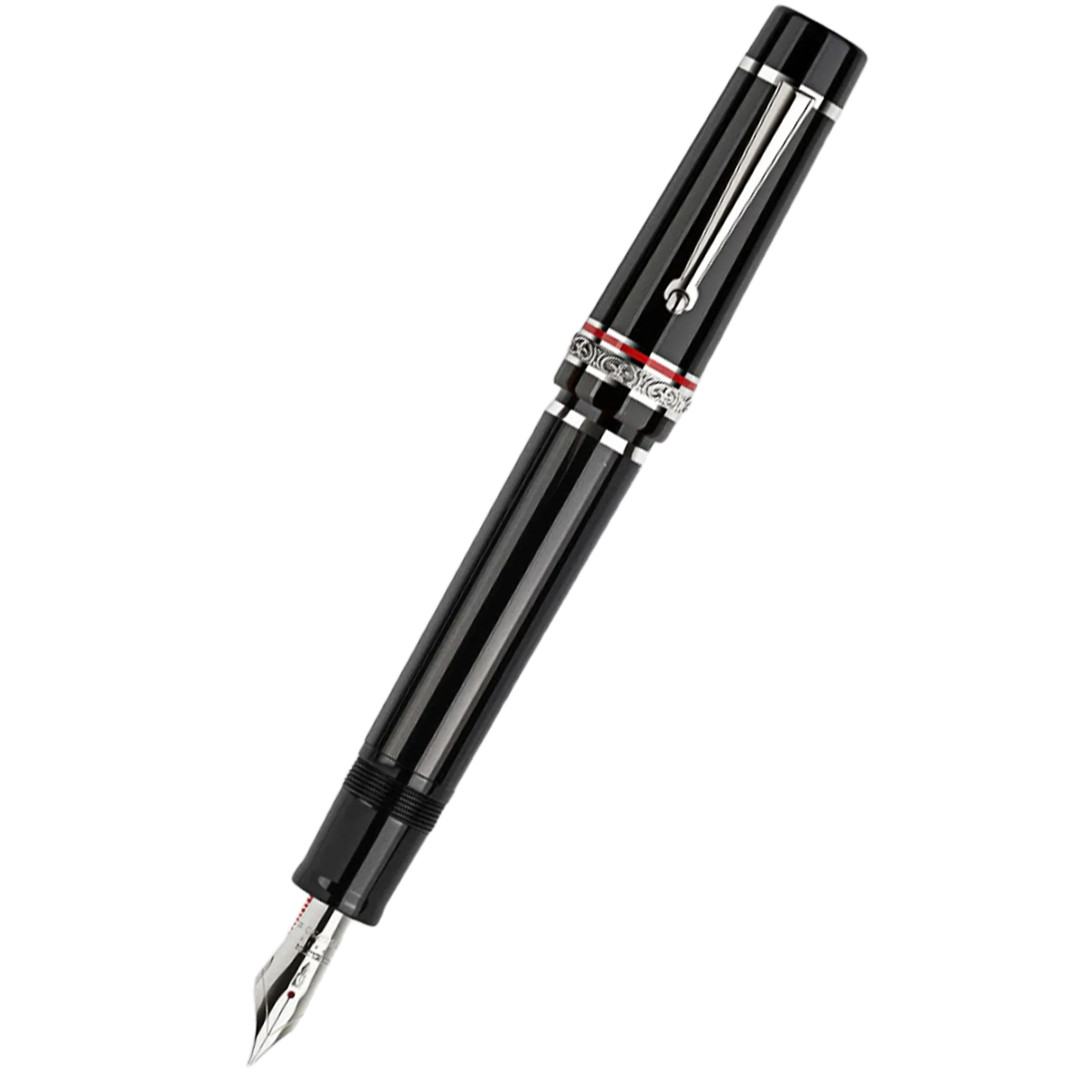 Delta Fountain Pen - DV Original - Black - Sterling Silver Trims - 14K (Oversize)-Pen Boutique Ltd