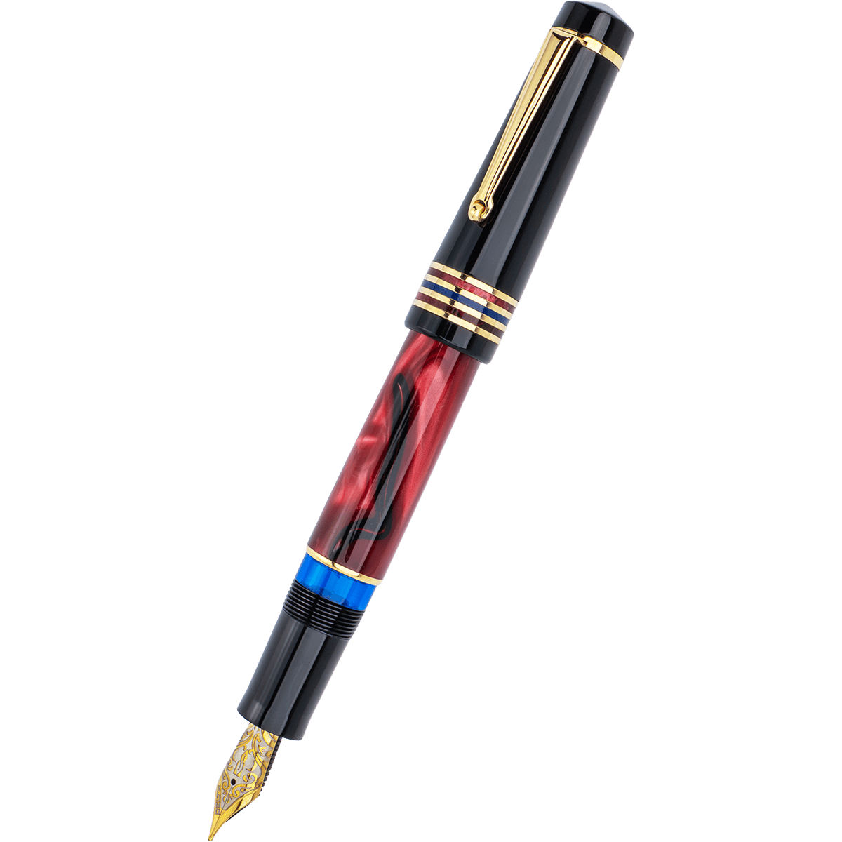 Delta Limited Edition Fountain Pen - Four Rings Crimson Night - Yellow Gold Trim - Steel Nib - Pen Boutique Ltd