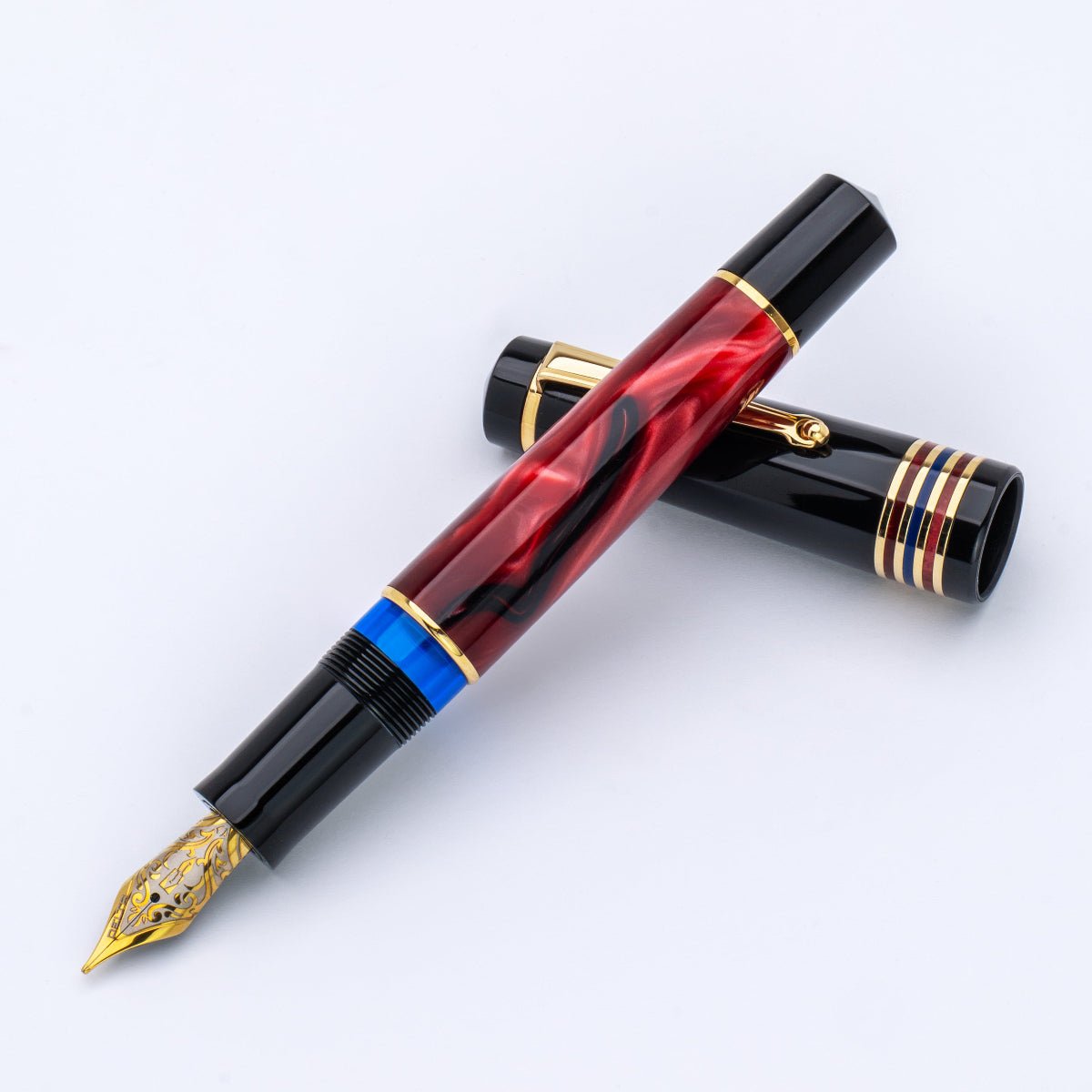 Delta Limited Edition Fountain Pen - Four Rings Crimson Night - Yellow Gold Trim - Steel Nib - Pen Boutique Ltd