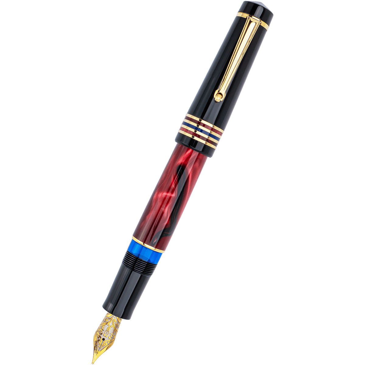 Delta Limited Edition Fountain Pen - Four Rings Crimson Night - Yellow Gold Trim - Steel Nib - Pen Boutique Ltd
