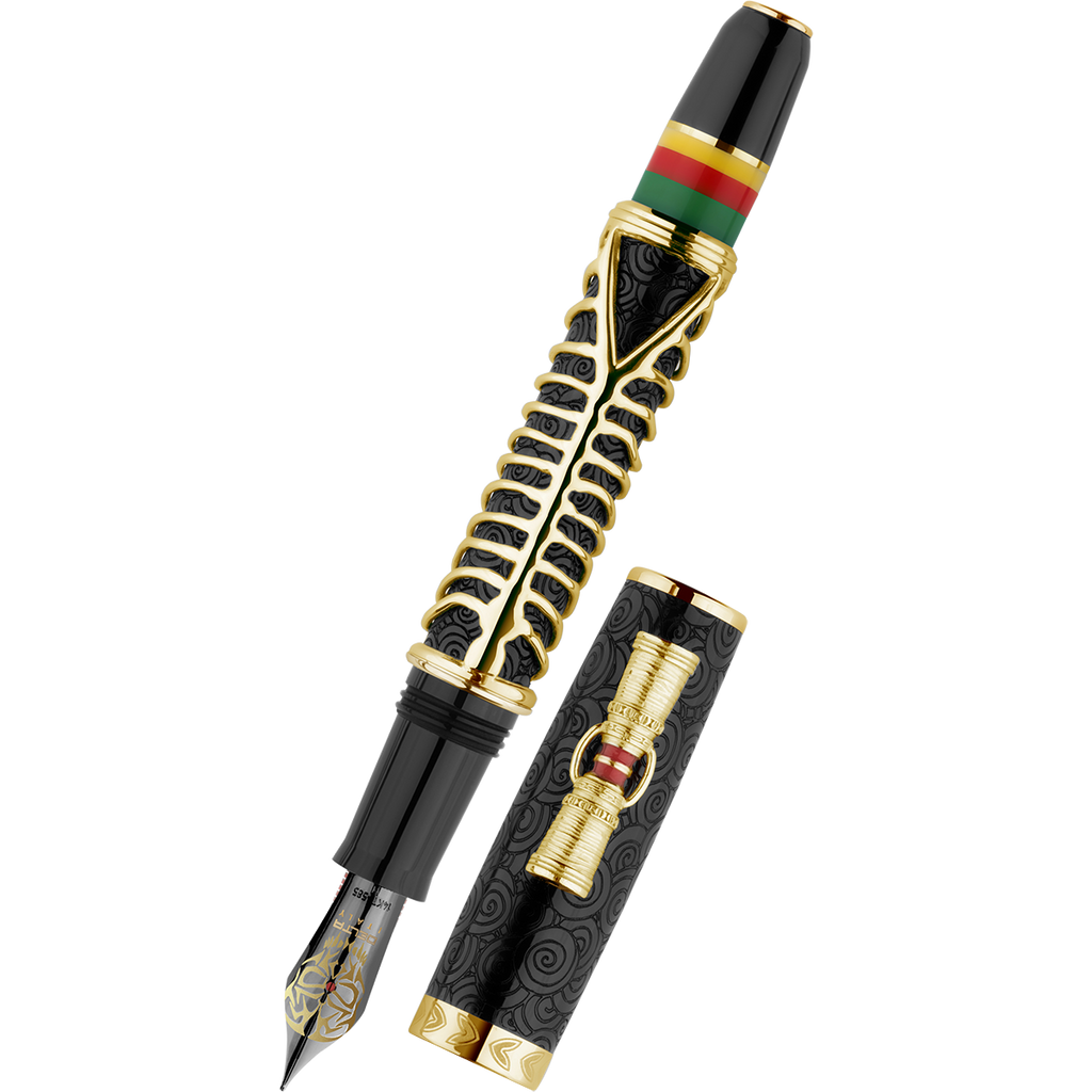 Delta Indigenous People Fountain Pen - Simbu Dancing Skeletons - Black Resin - Gold-Plated Sterling Silver Cage (Limited Edition)-Pen Boutique Ltd