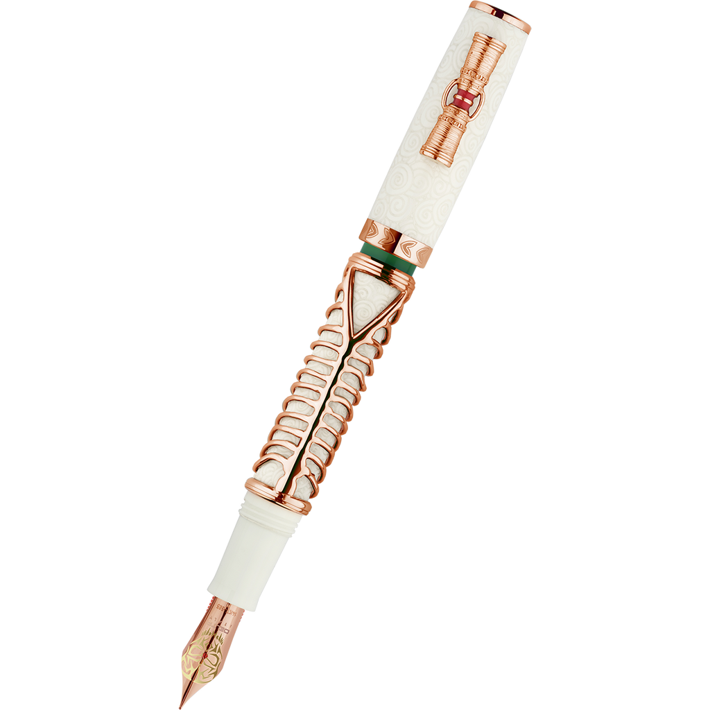 Delta Indigenous People Fountain Pen - Simbu Dancing Skeletons - White Resin - Rose Gold-Plated Sterling Silver Cage (Limited Edition)-Pen Boutique Ltd
