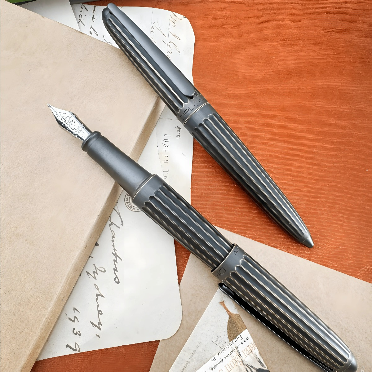Diplomat Aero Stripes Fountain Pen - Oxyd Brass - Steel Nib Diplomat Pen