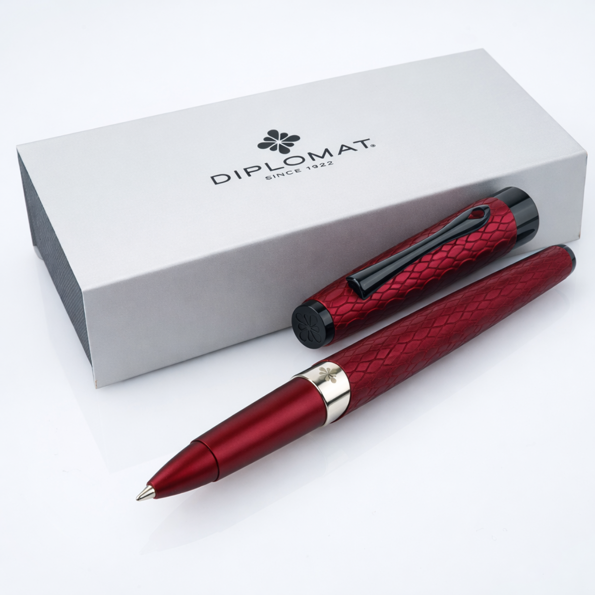 Diplomat Cobra Rollerball Pen – Burgundy Red guilloche-Pen Boutique Ltd