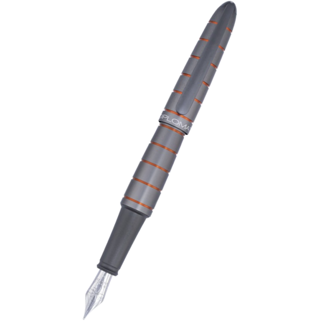Diplomat Elox Ring Fountain Pen - Grey/Orange - Steel Nib-Pen Boutique Ltd