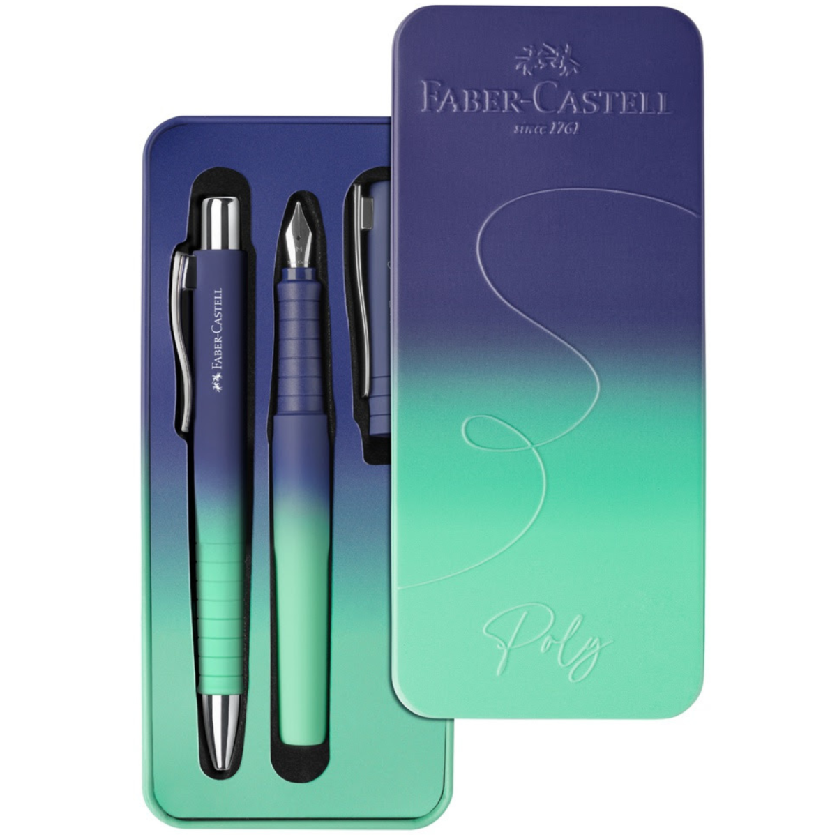 Faber-Castell Poly Flow Buzzing Blue Fountain Pen & Ballpoint Gift Tin-Pen Boutique Ltd