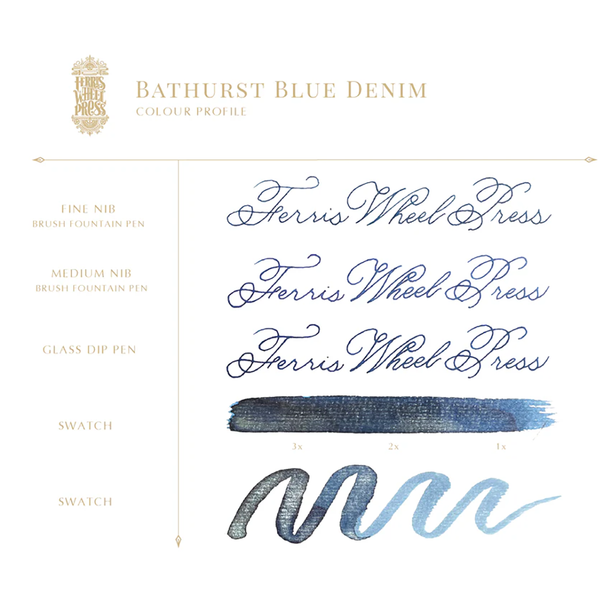Ferris Wheel Press Ink Bottle - Bathurst Blue Denim - 38ml-Pen Boutique Ltd