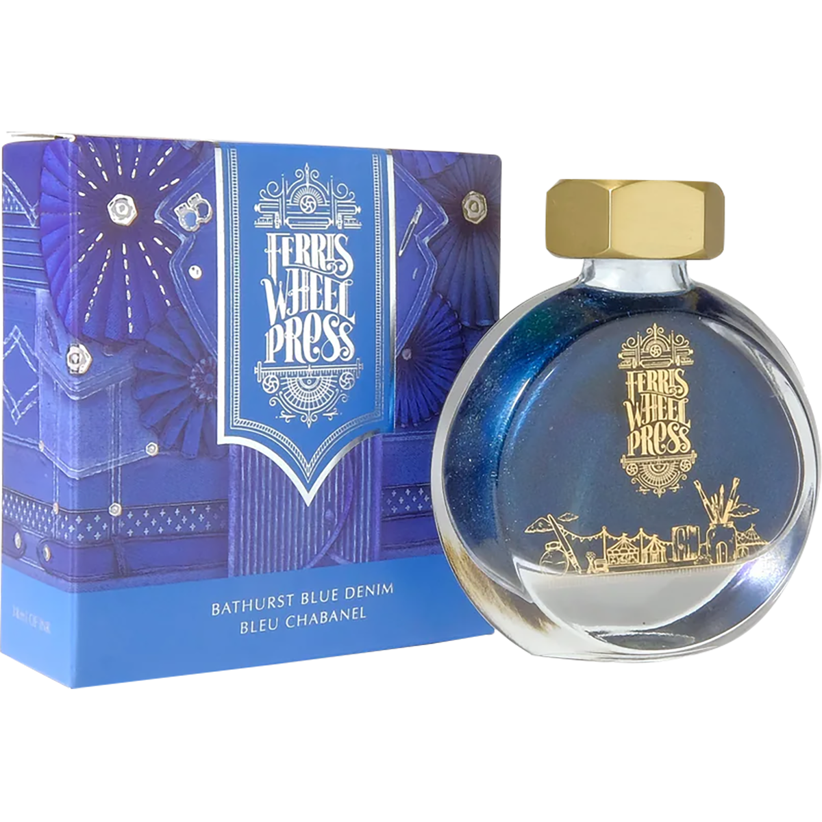 Ferris Wheel Press Ink Bottle - Bathurst Blue Denim - 38ml-Pen Boutique Ltd