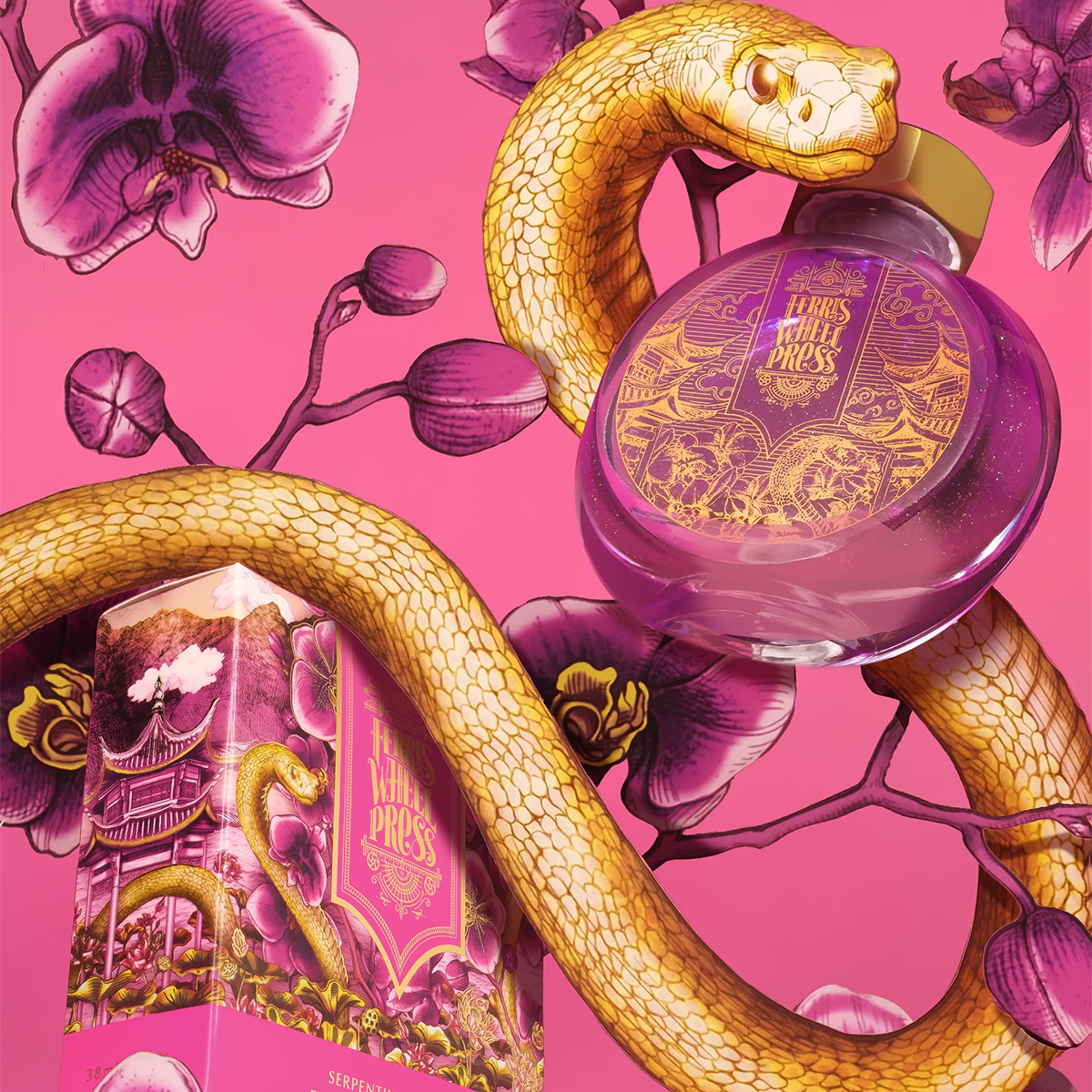 Ferris Wheel Press LNY x Fête Chinoise Ink Bottle - Serpentine Blooms - 38ml-Pen Boutique Ltd