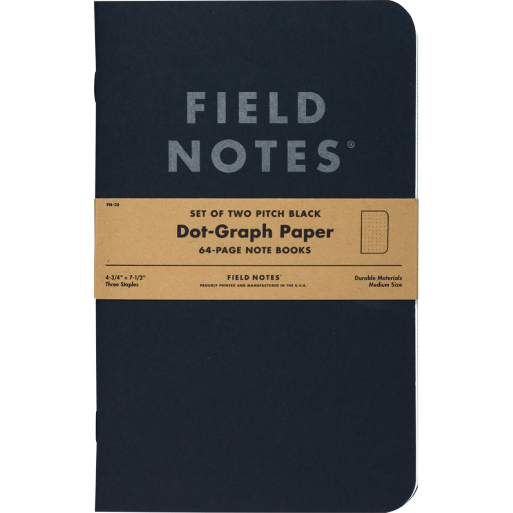 Field Notes Dot Graph - Pitch Black 2-pack 4¾" x 7½"-Pen Boutique Ltd