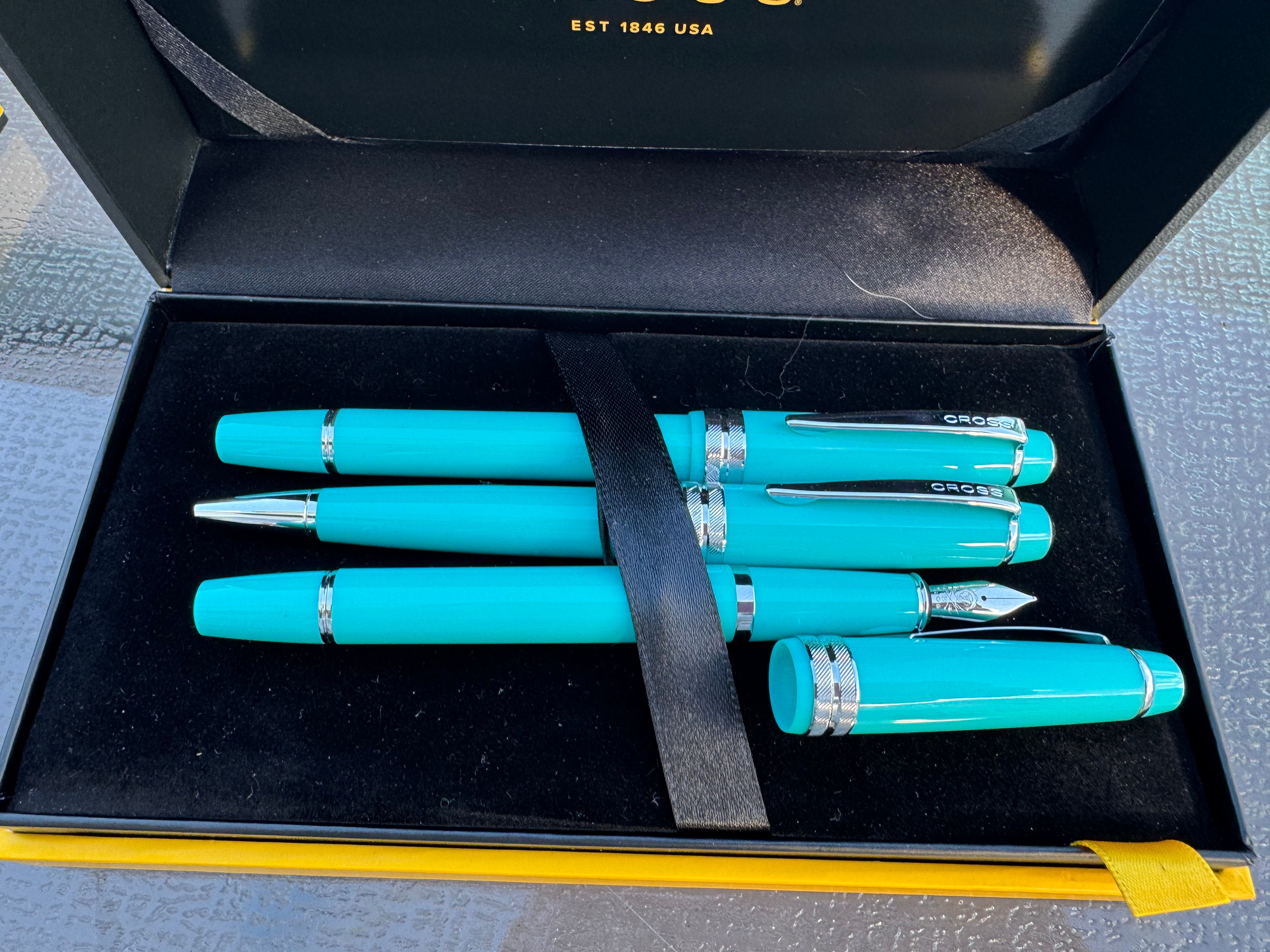 On sale: Cross Bailey Light Fountain Pen, Rollerball and Ballpoint SET - Polished Teal-Pen Boutique Ltd