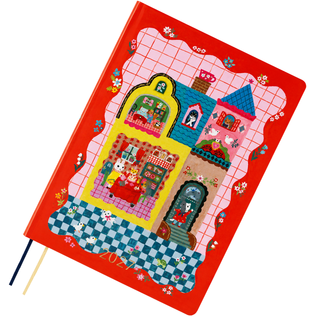 Hobonichi 2027 HON Light Hard Cover English Book - Yumi Kitagishi: White Cat and Rabbit’s Tea Room - A6 (January Start) - Pen Boutique Ltd
