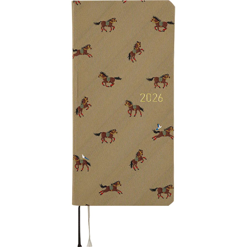 Hobonichi Light Hard Cover English Book - Bow & Tie: Galloping Horses - Tall & Slim (Weeks - January Start)-Pen Boutique Ltd