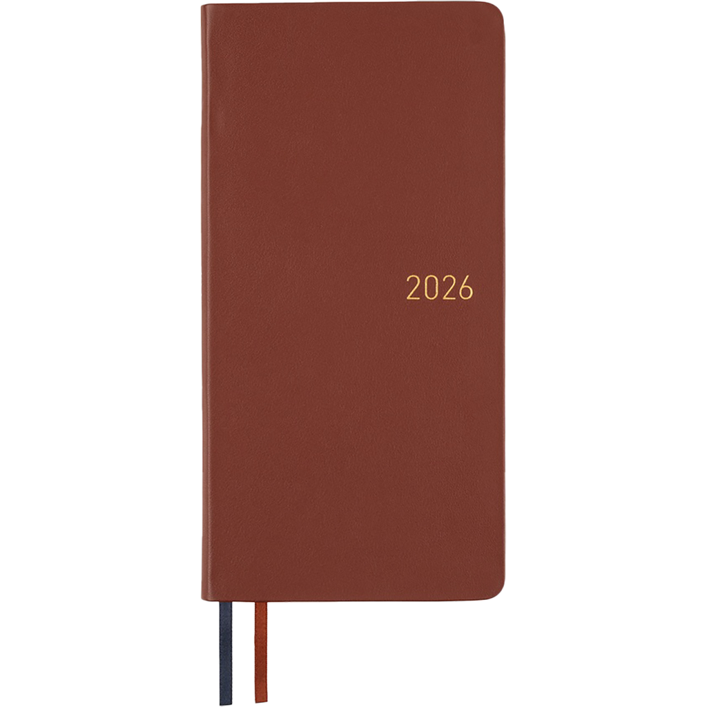 Hobonichi Light Hard Cover English Book - Leather: Wine Brown - Tall & Slim (Weeks - January Start)-Pen Boutique Ltd