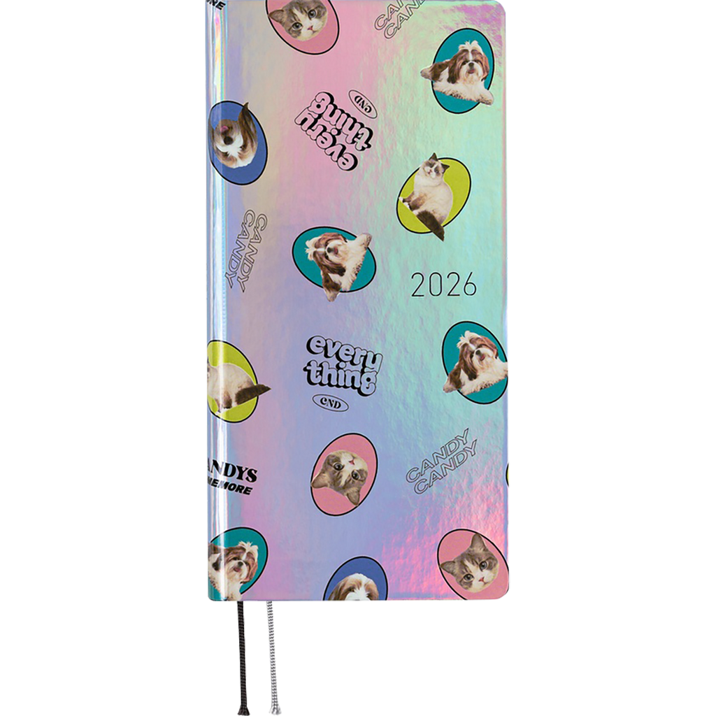 Hobonichi Light Hard Cover English Book - Candy Stripper: Random Dog & Cat (Aurora) - Tall & Slim (Weeks - January Start)-Pen Boutique Ltd